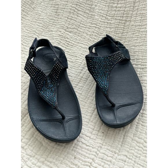 Fit Flop Suede and Jewel Platform Thong Sandal Navy Size 7 - Picture 2 of 8